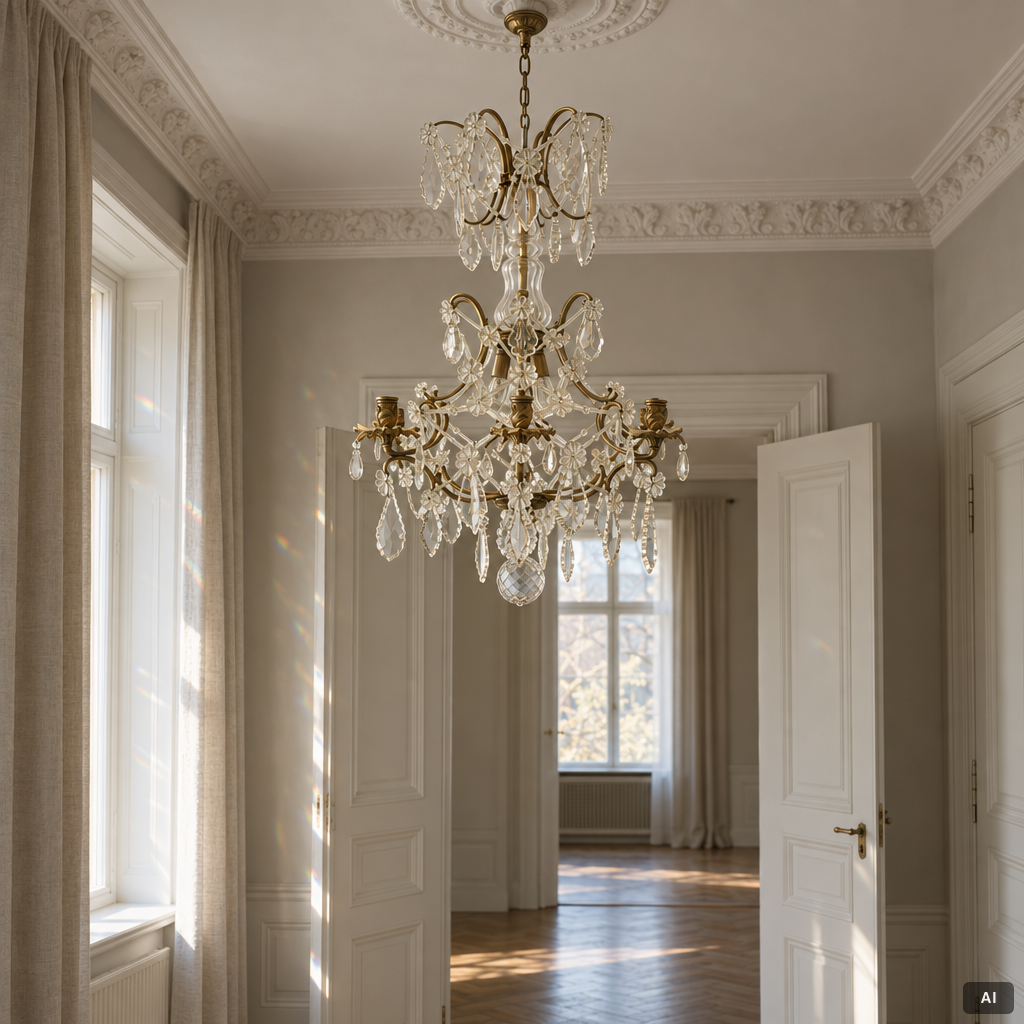 A Rococo style chandelier, circa 1900.