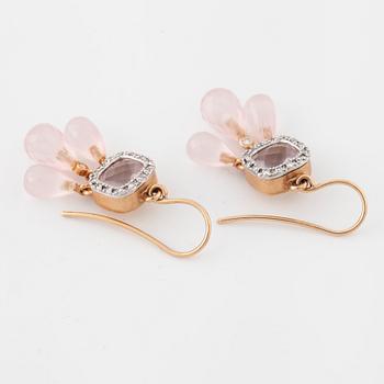 OLE LYNGGAARD, Charlotte Lynggaard, a pair of rose quartz and brilliant cut diamon earrings.