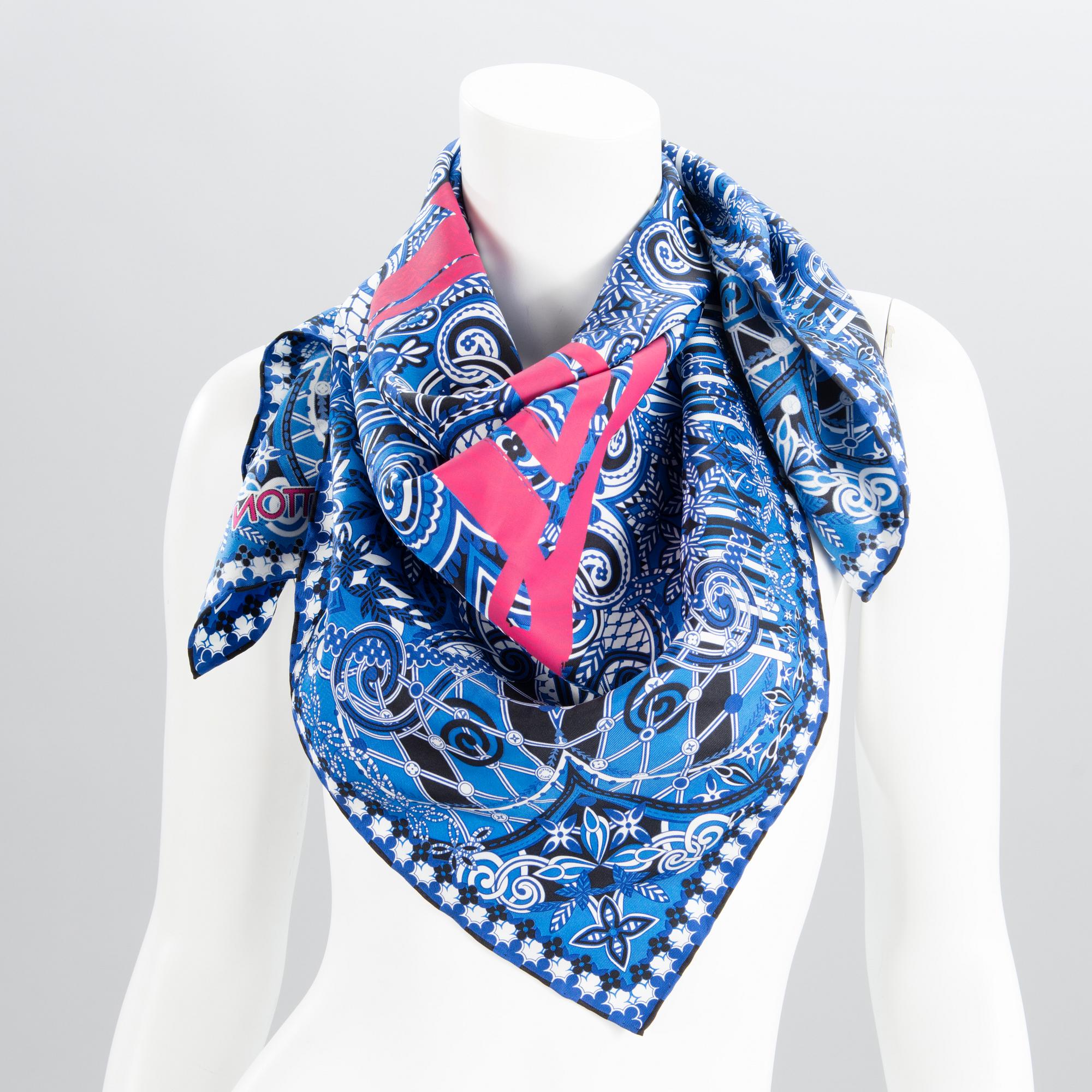 LOUIS VUITTON Silk Scarf with Monogram Patch Mini Pochette Bag.