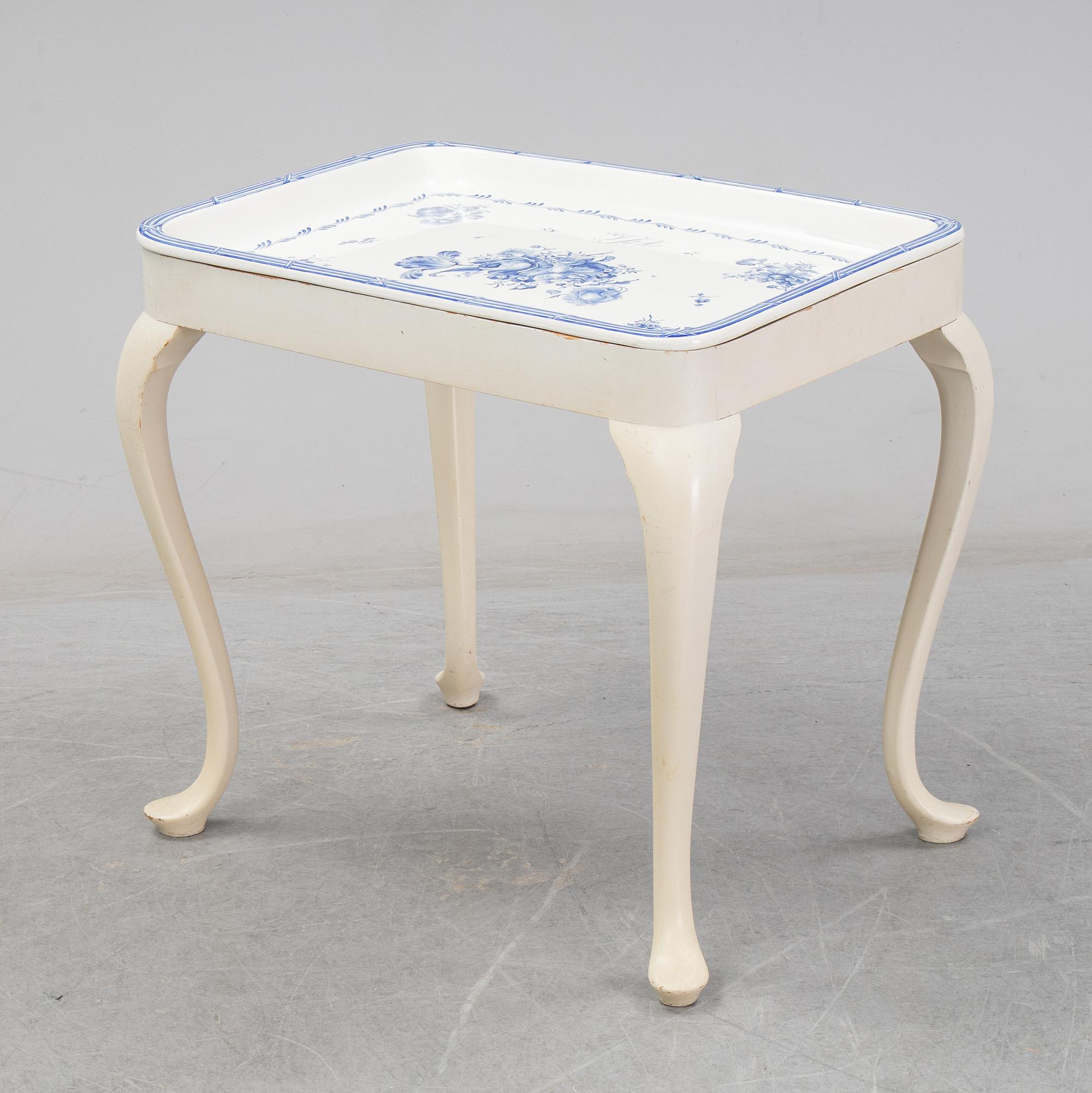 Tea table, a Rococo style table, tray signed and dated a tergo Rörstrand E.L. 1926.