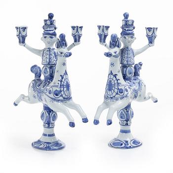 Björn Wiinblad, a pair of earthenware candelabras, Denmark, 1997.