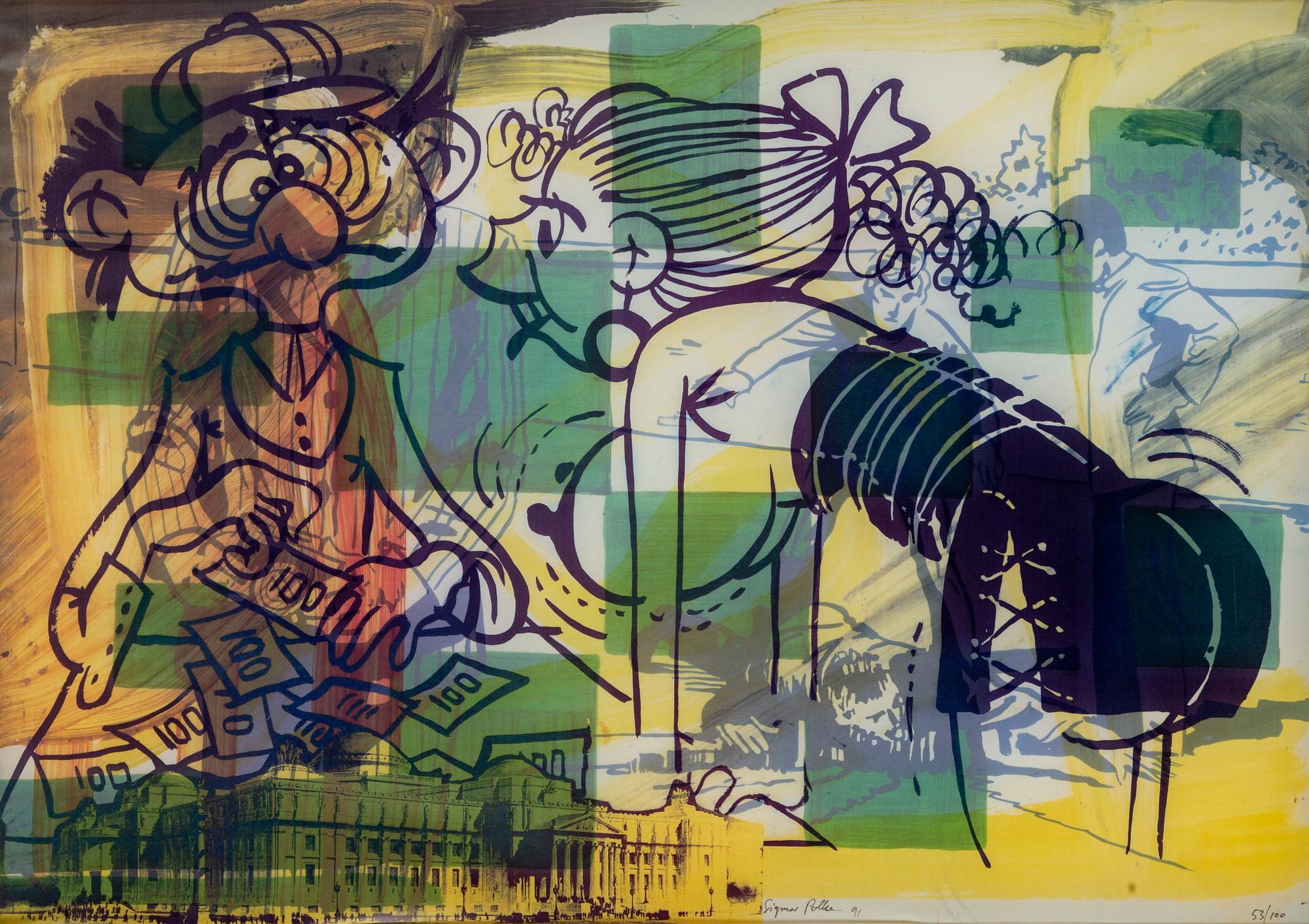 SIGMAR POLKE, Double-sided offset lithograph in colors on tracing paper, 1991, signed and numbered 53/100.