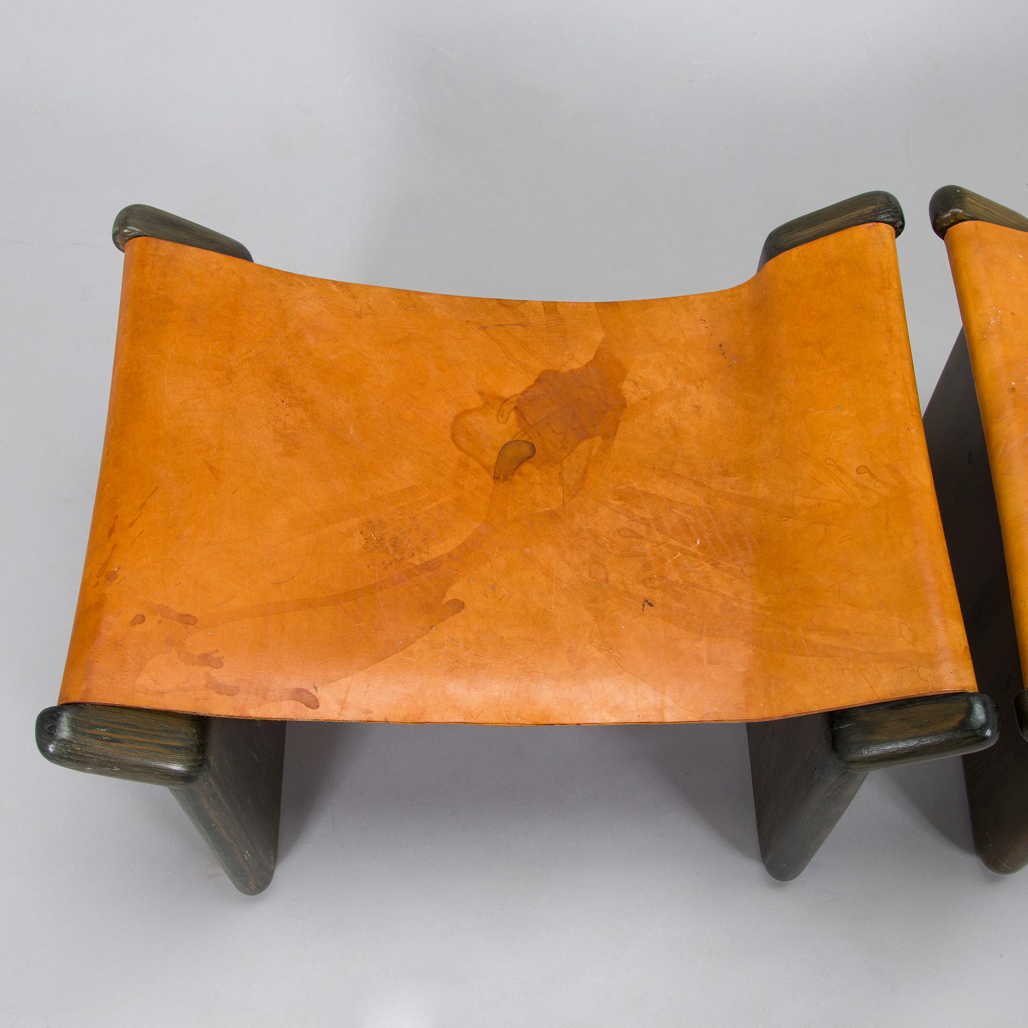 Tapio Wirkkala, a pair of stools made to order  for the Finnish Glass Museum manufactured by  Reino Huotari 1981.