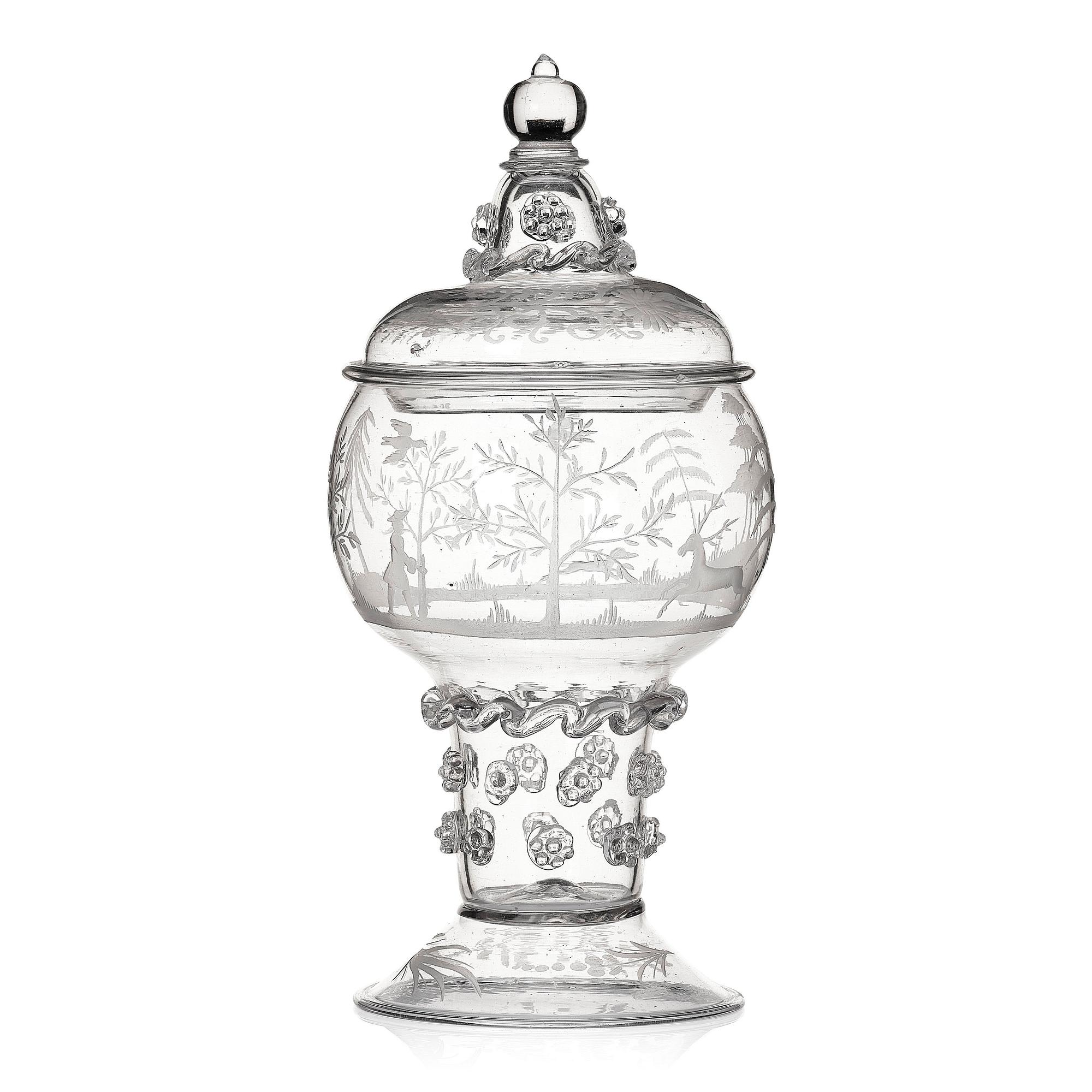 A lidded and engraved roemer from Kungsholms glasbruk, first part of the 18th century.