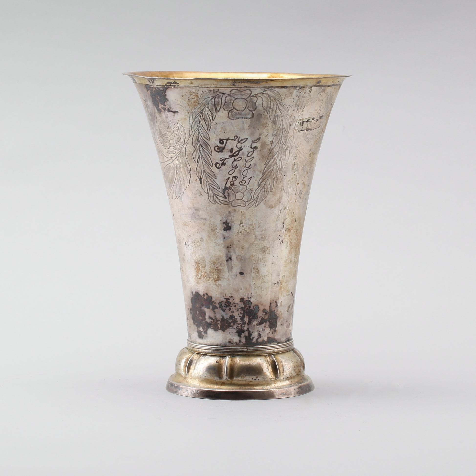 BÄGARE, silver, svenska stämplar, LOF, 1850. Vikt ca 397 g.