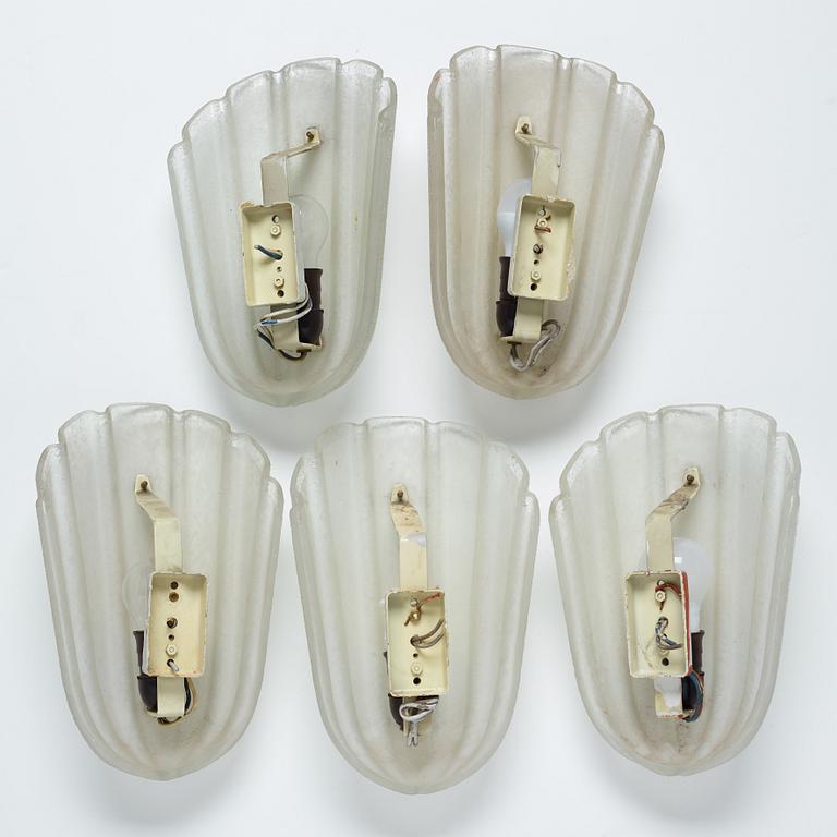 Five wall lights, 1920s/1930s.