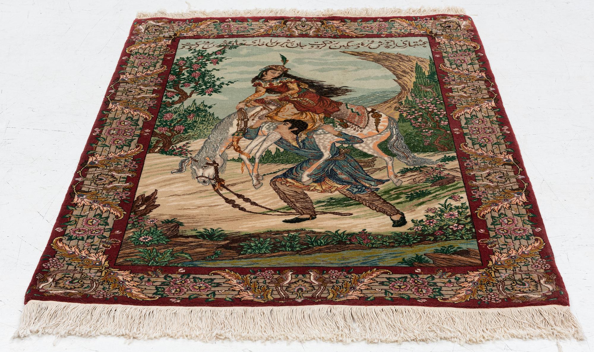 Rug, Tabriz, figural, approx. 138 x 98 cm.