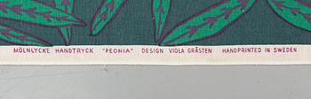 VIOLA GRÅSTEN, TYG, "Peonia", handtryckt, ca 566 x 124,5 cm (full bredd 131 cm), Mölnlycke.