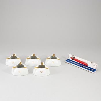 Swedish America Line, six pieces om memorabilia, including W&S Sörensen sterling silver letter opener in original bow.