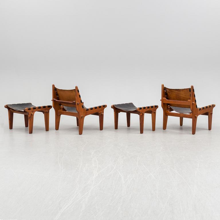 A pair of easy chairs with foot stools by Angel Pazmino, El Salvador, 1960s.