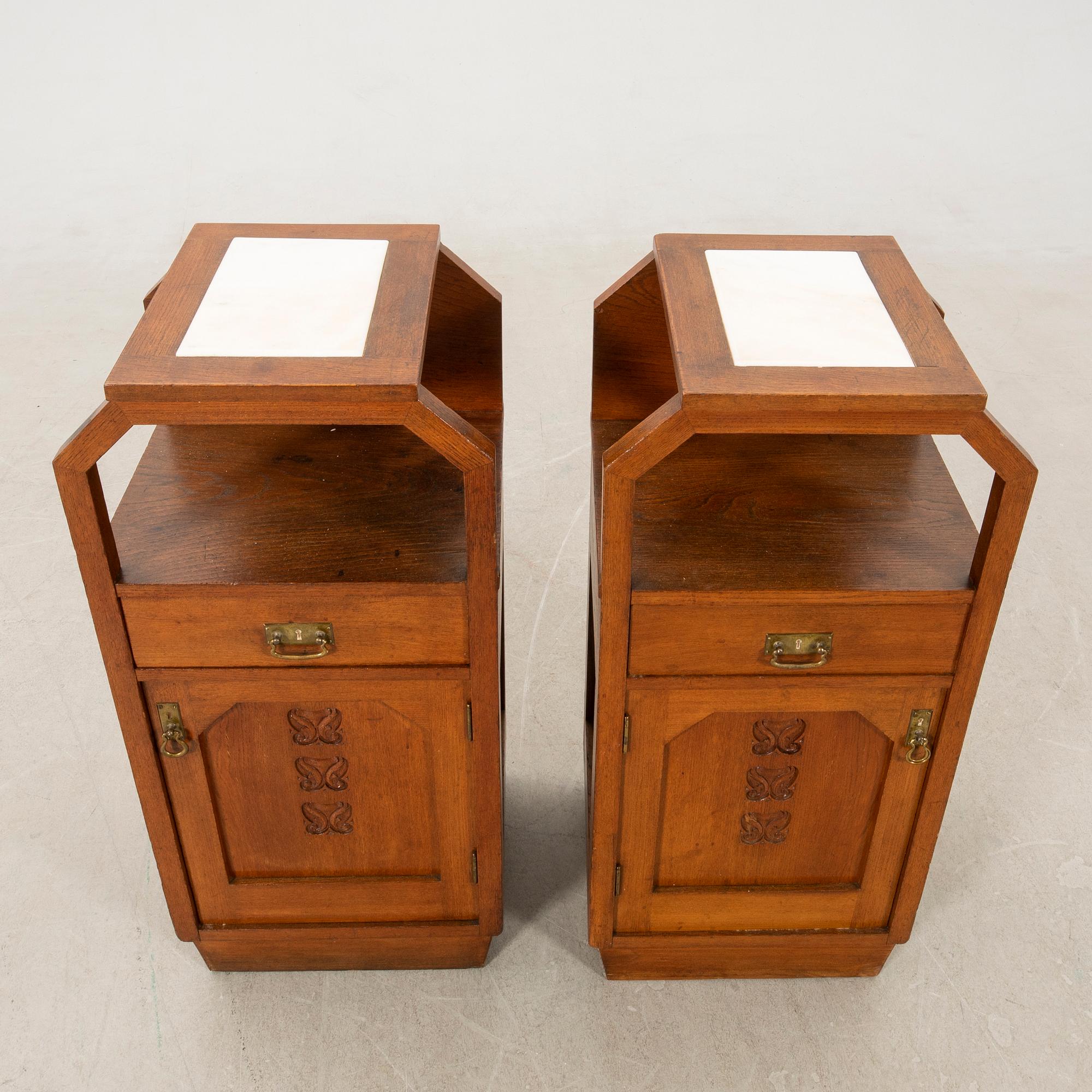 Bedside tables, a pair, early 20th century, Art Nouveau.