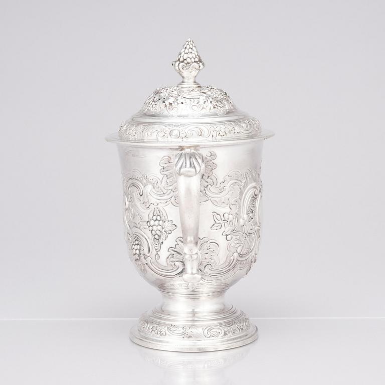 An English mid 18th century silver cup with lid, marks of Francis Crump, London.