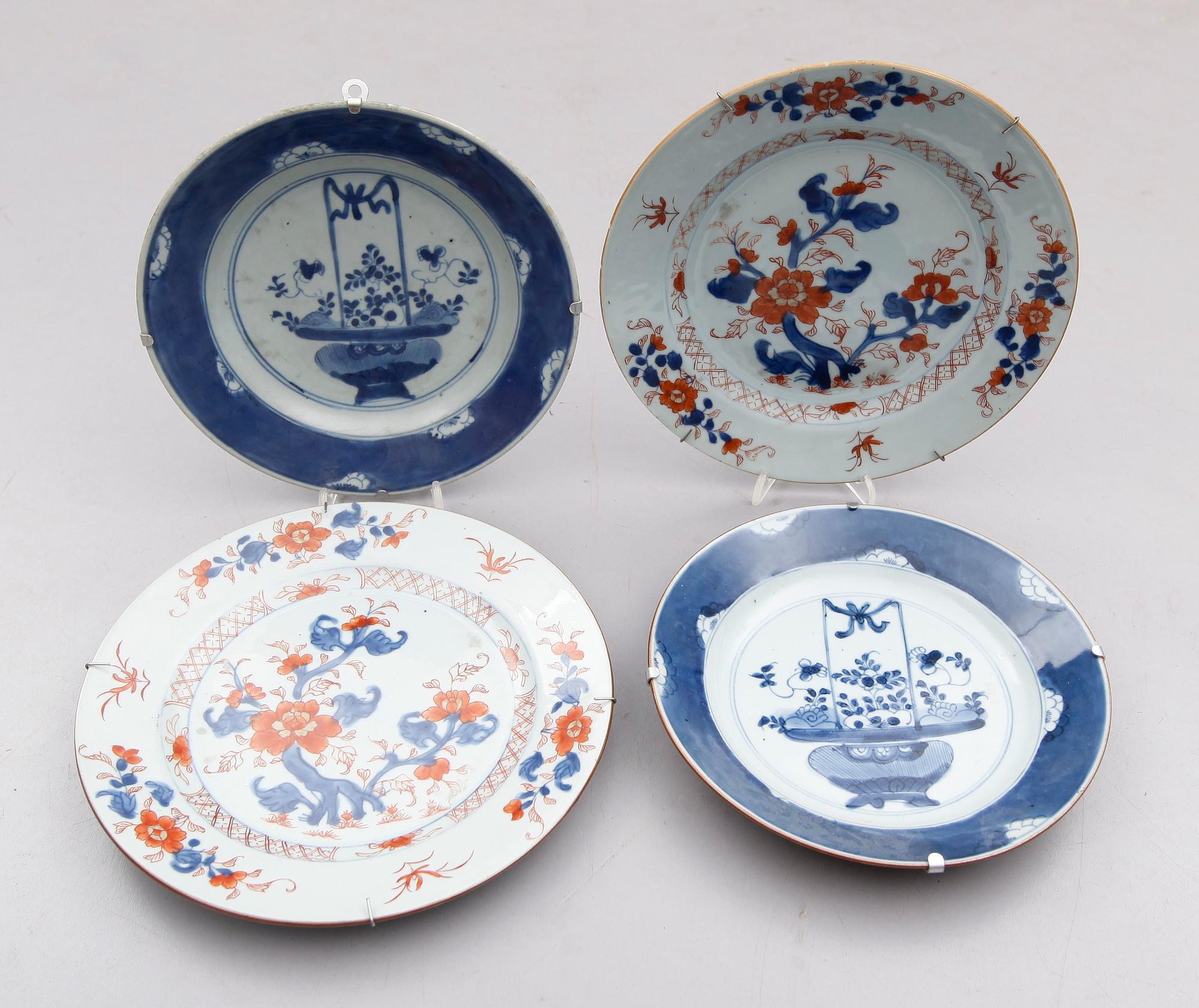 TALLRIKAR, 2+2 st, porslin, Kina och Japan, sent 1700-/tidigt 1800-tal.