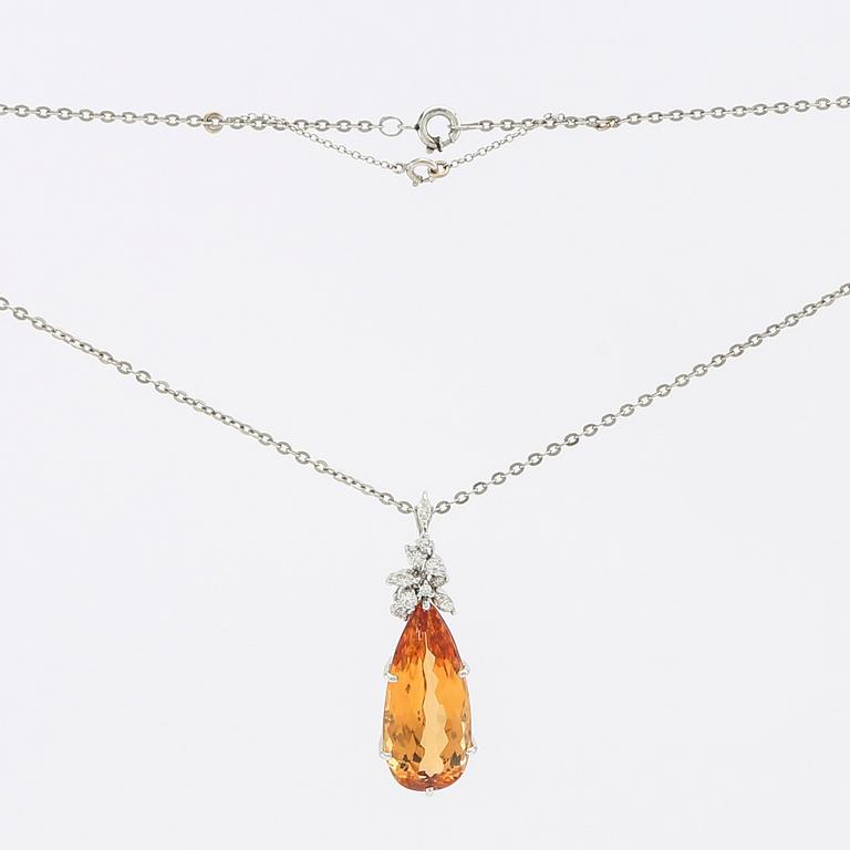 H. Stern, necklace in 18K white gold with a drop-cut orange topaz and diamonds.