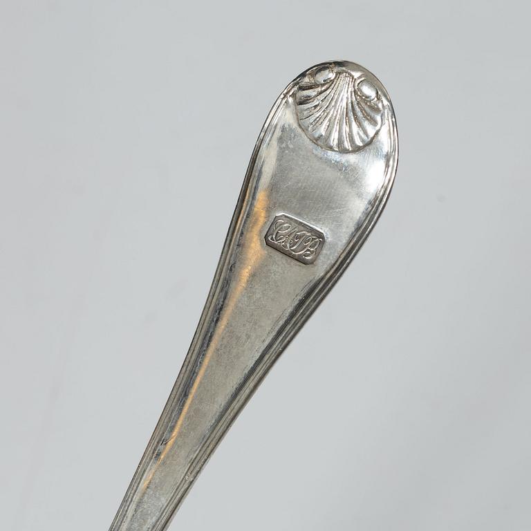 A set of three Swedish silver sauce ladles and a small sauce bowl, mark of Johan Petter Grönwall,  Stockholm 1824-37.