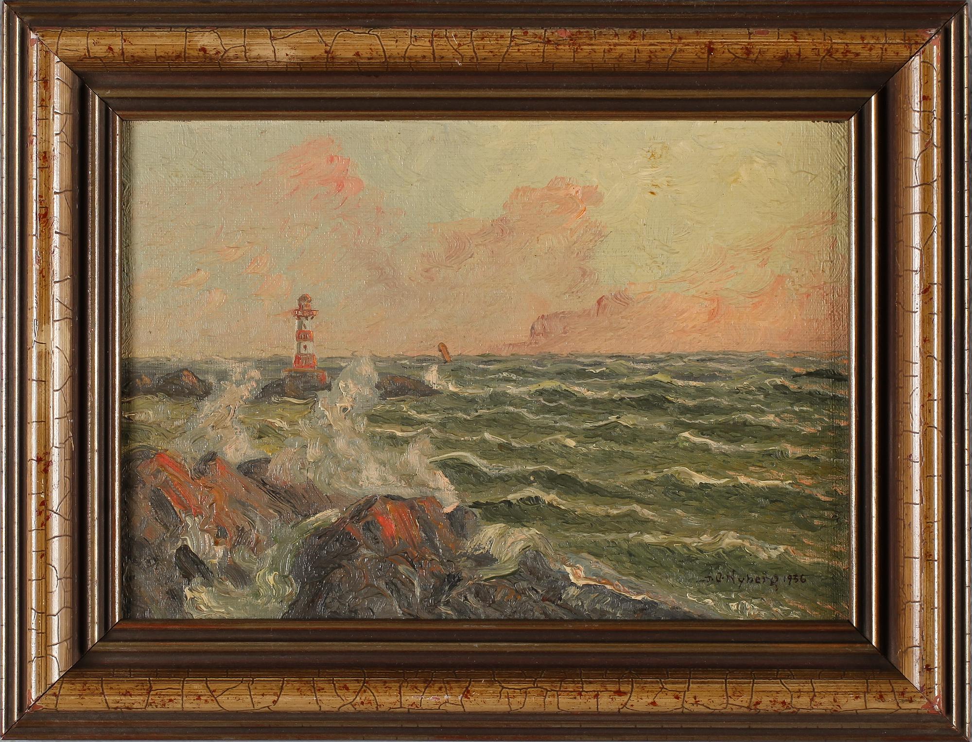 OIDENTIFIERAD KONSTNÄR, 2 st, oljor på pannå, signerade JV Nyberg och daterade 1936.