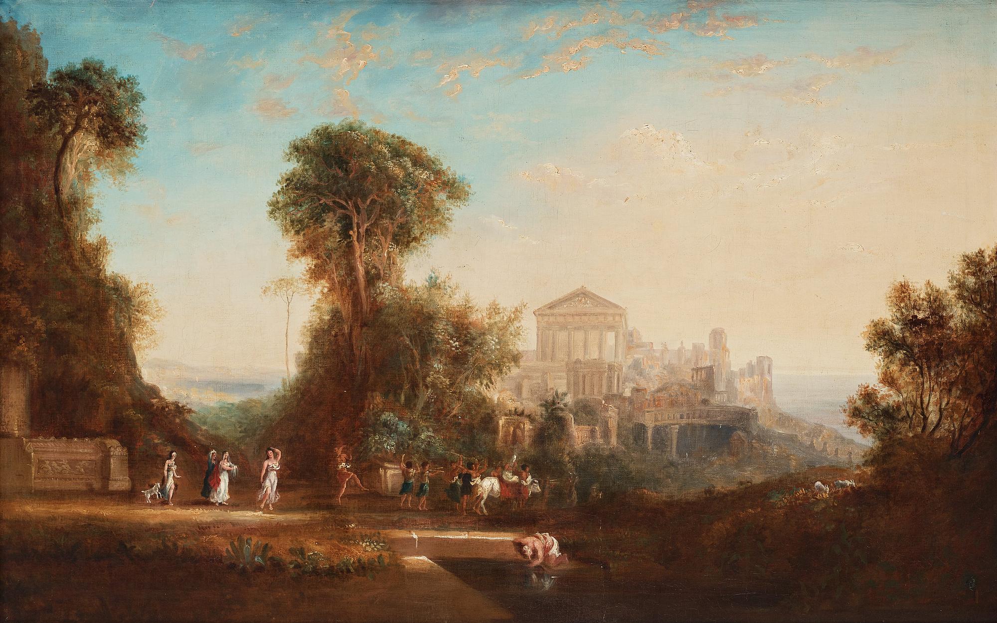 Nicolas Poussin In the manner of the artist, Bacchanal outside an antique city.