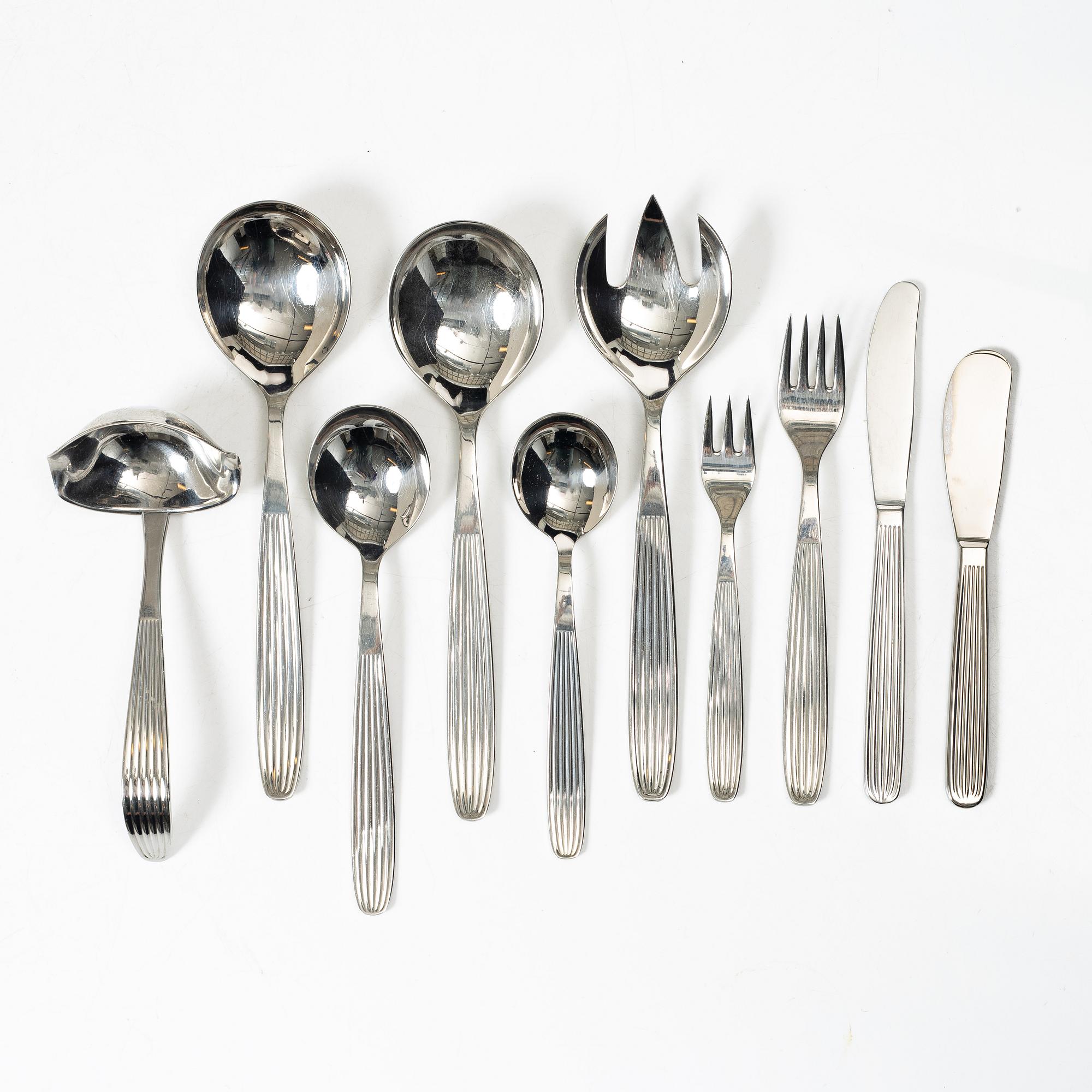 Kaj Franck, bestickservis, 66 delar, rostfritt stål, "Ideal", Hackman, 1950-tal.