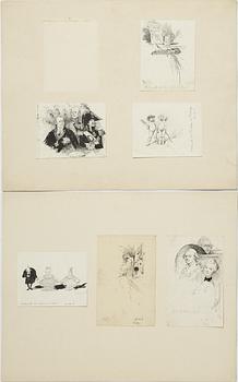 Carl Larsson, 6 st teckningar, signerade C.L., tusch och täckvitt på papper, monterade på kartong.
