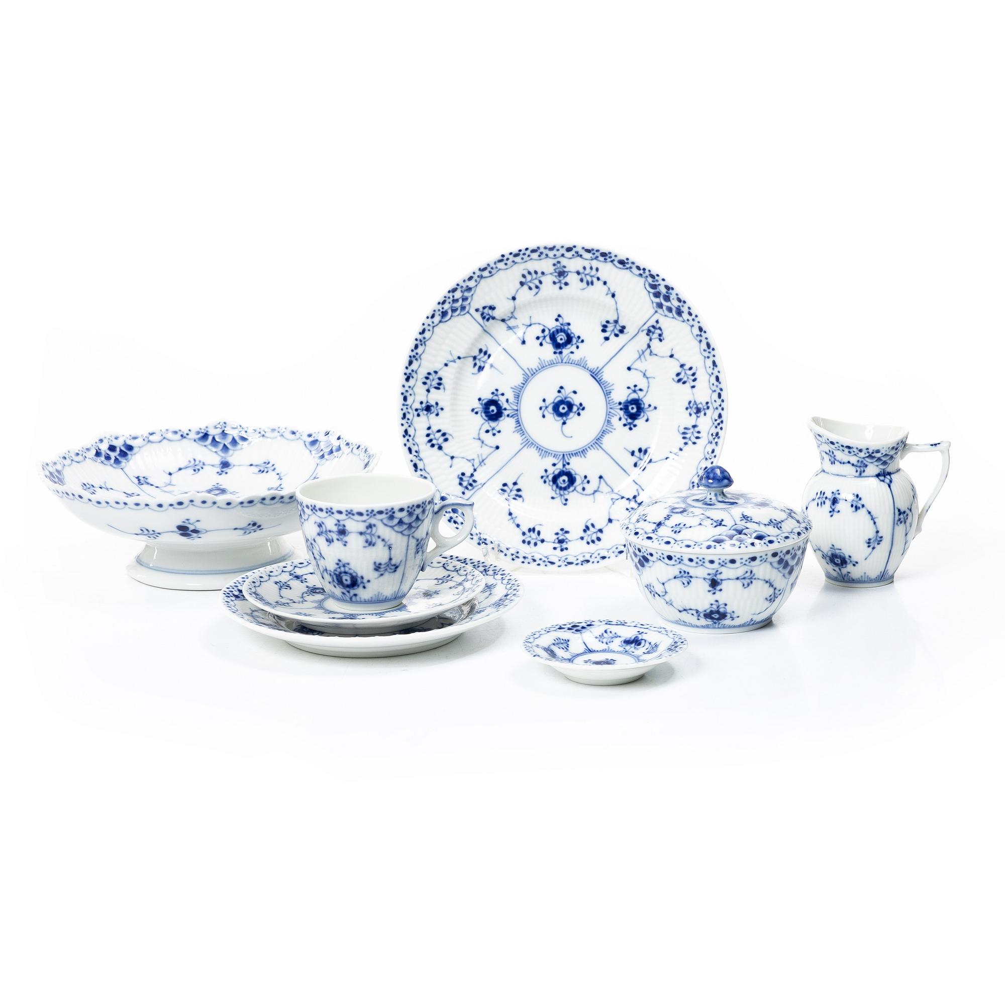 Royal Copenhagen, a 32-piece 'Blue Fluted Half Lace' coffee service, Denmark.