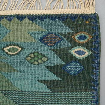 Barbro Nilsson, Matto, "Tånga grön", flat weave, ca 234 x 169-171 cm, signed AB MMF BN.