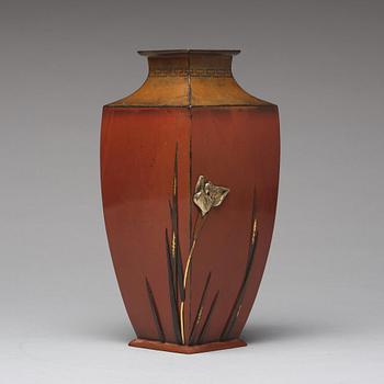 A Japanese Inlaid Bronze Vase, Meiji (1868-1912), signed.