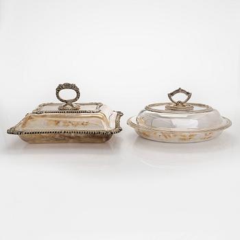 A set of four silver plated entree dishes, England.