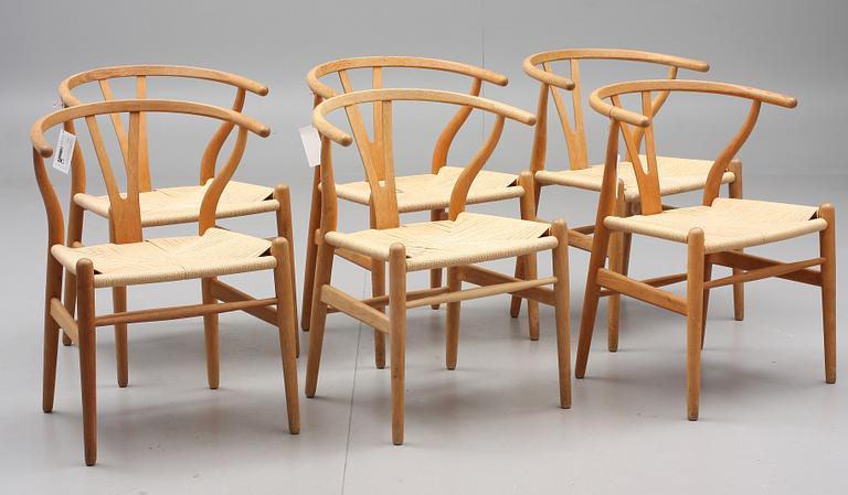KARMSTOLAR, 6 st. "Y-stolen", Hans J. Wegner för Carl Hansen & Son, Odense.