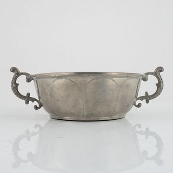 A pewter brandy-bowl, mark of Nils Forss, Västerås 1759.