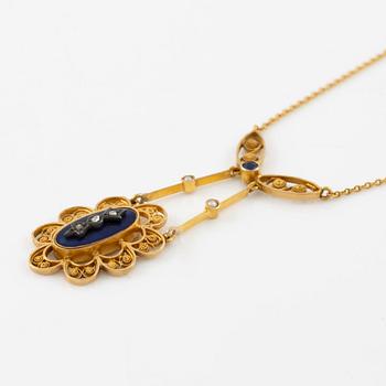 Necklace 18K gold with enamel and rose-cut diamonds.