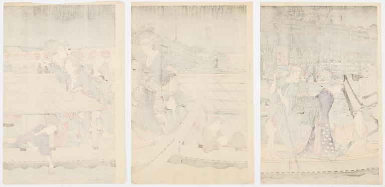 JAPANILAINEN PUUPIIRROS, triptyykki, myöhempi painos, 1900-luvun ensimmäinen puolisko, sekä kolme painotyötä.