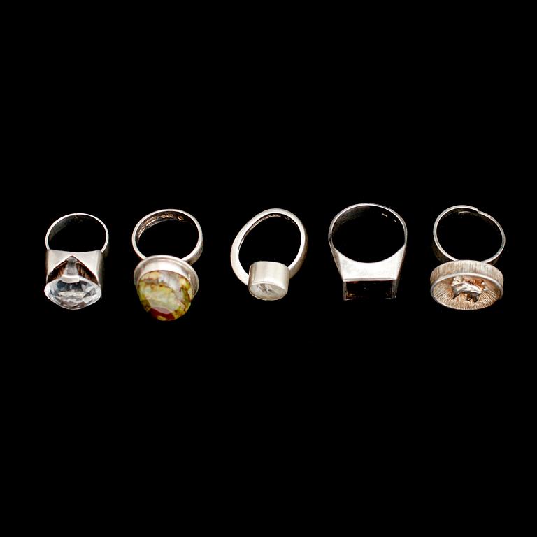 RINGAR, 5 st, silver, 1960-/70-tal. Vikt ca 45 g.