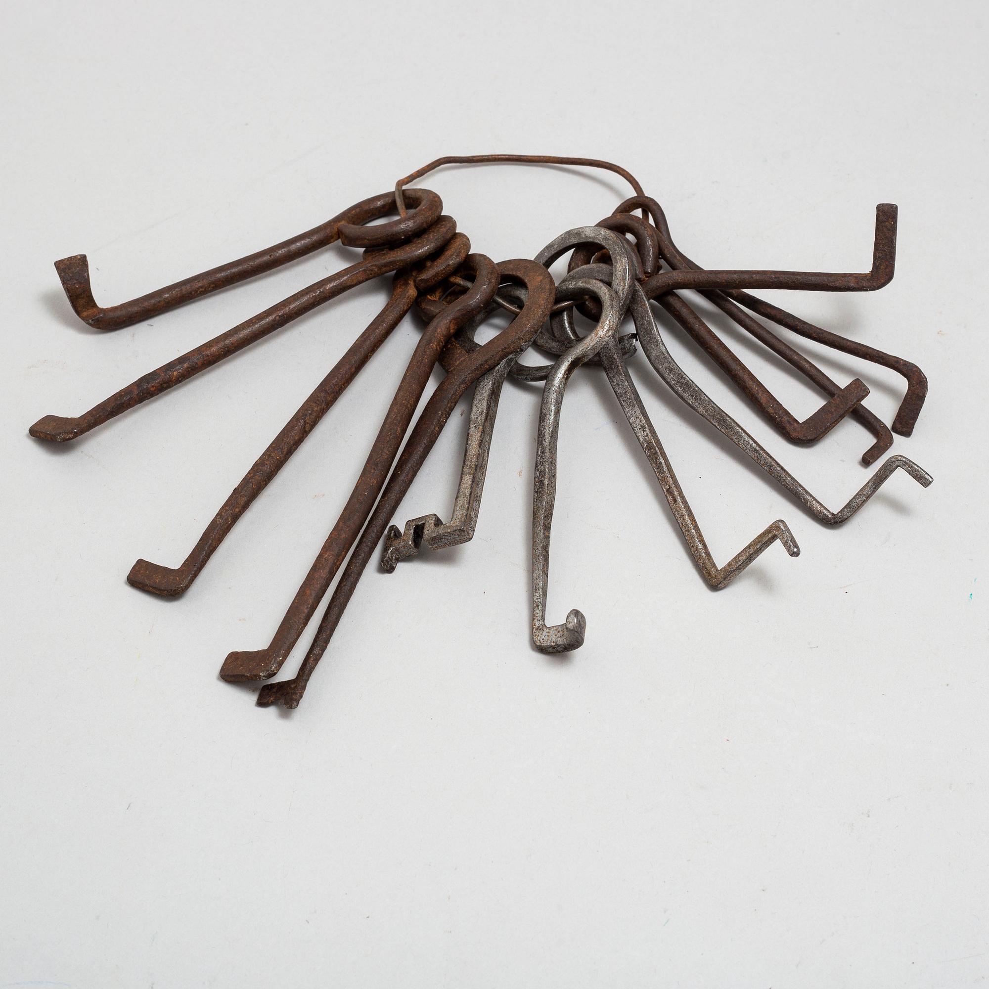 A set of 13 iron picklocks, 18th century.