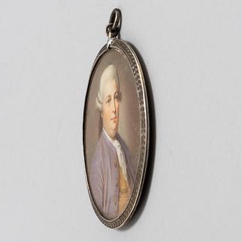 MINIATURE, 18th CenTURY. Gouache on bone, indistinctly signed.