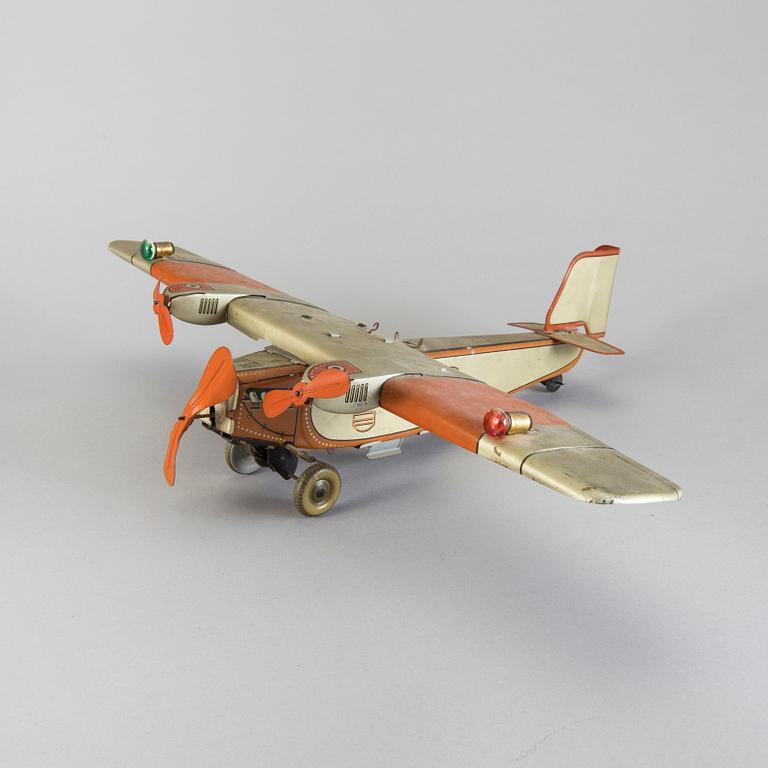 A Tipp & Co tinplate airplane, Germany, 1930s.