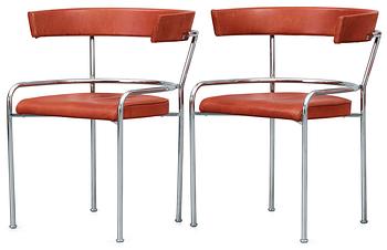 A pair of  Gunnar Asplund chromed steel and leather armchairs by Källemo Sweden.