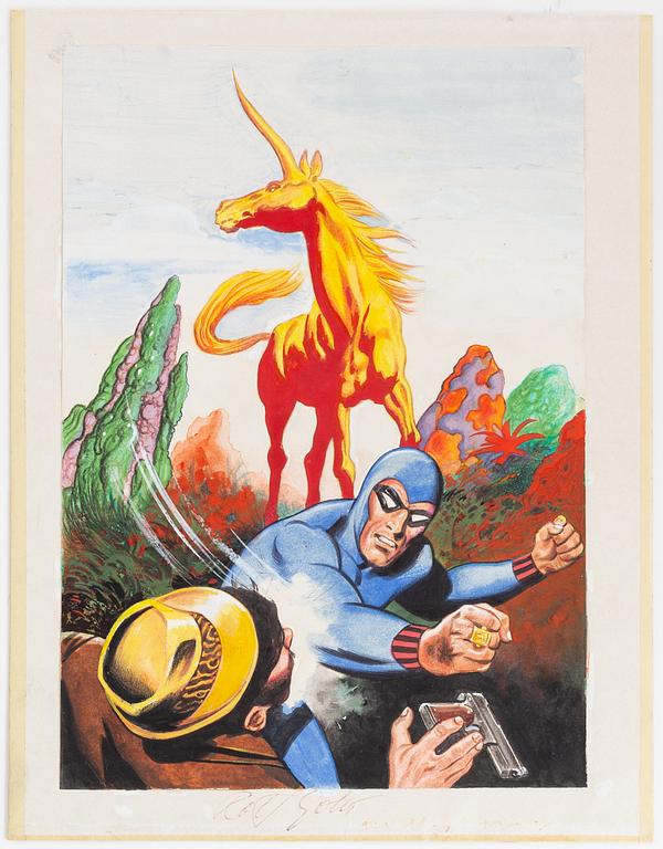 Rolf Gohs, gouache & inkk, 3, signed. Covers for Fantomen, 1980's.