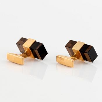 Manschettknappar, Hans Berg, 14K guld och rökkvarts.
