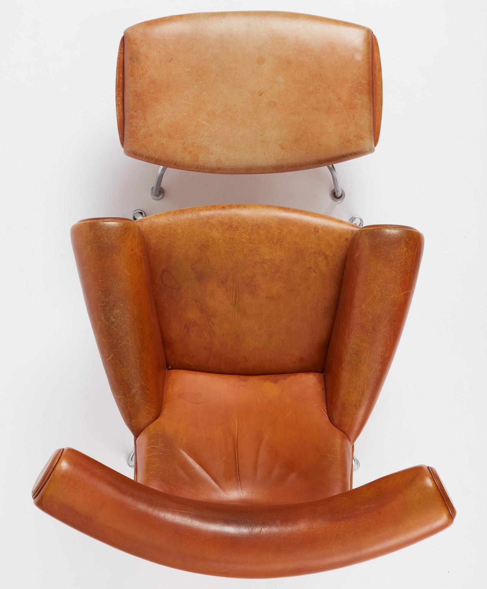 Hans J. Wegner, fåtölj med fotpall, "Ox Chair", sannolikt tillverkad av AP-stolen, Danmark, 1960-tal.