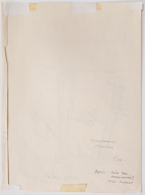 BJÖRN BERG, ink drawing from "Teskedsgumman" signed.