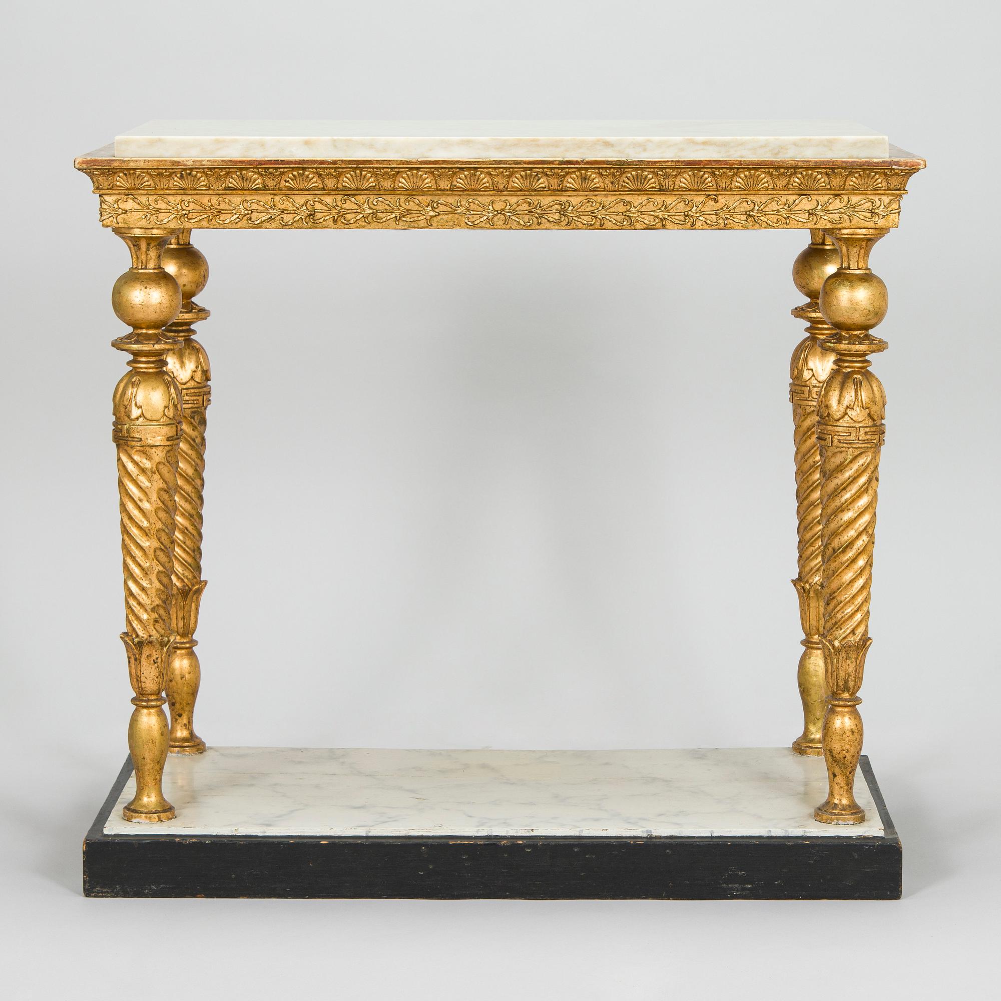 Jonas Frisk, Konsolipöytä, signeerattu J Frisk (toiminut 1805 - 1824), Tukholman hallileima, epäselvä vuosi. Myöhäiskustavilainen.