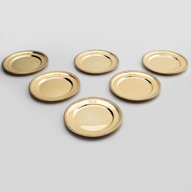 Twelve silver-gilt plates, mark of company C.G. Hallberg, Stockholm 1913-1917.