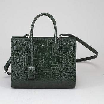 YVES SAINT LAURENT, a crocodile embossed green leather 'Sac du Jour Baby' bag, 2018.