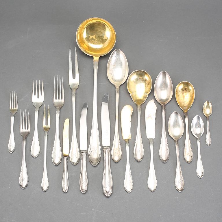 BESTICKSERVIS, 151 delar, silver, Tyskland, kring sekelskiftet 1900. Total vikt ca 6863 gram.
