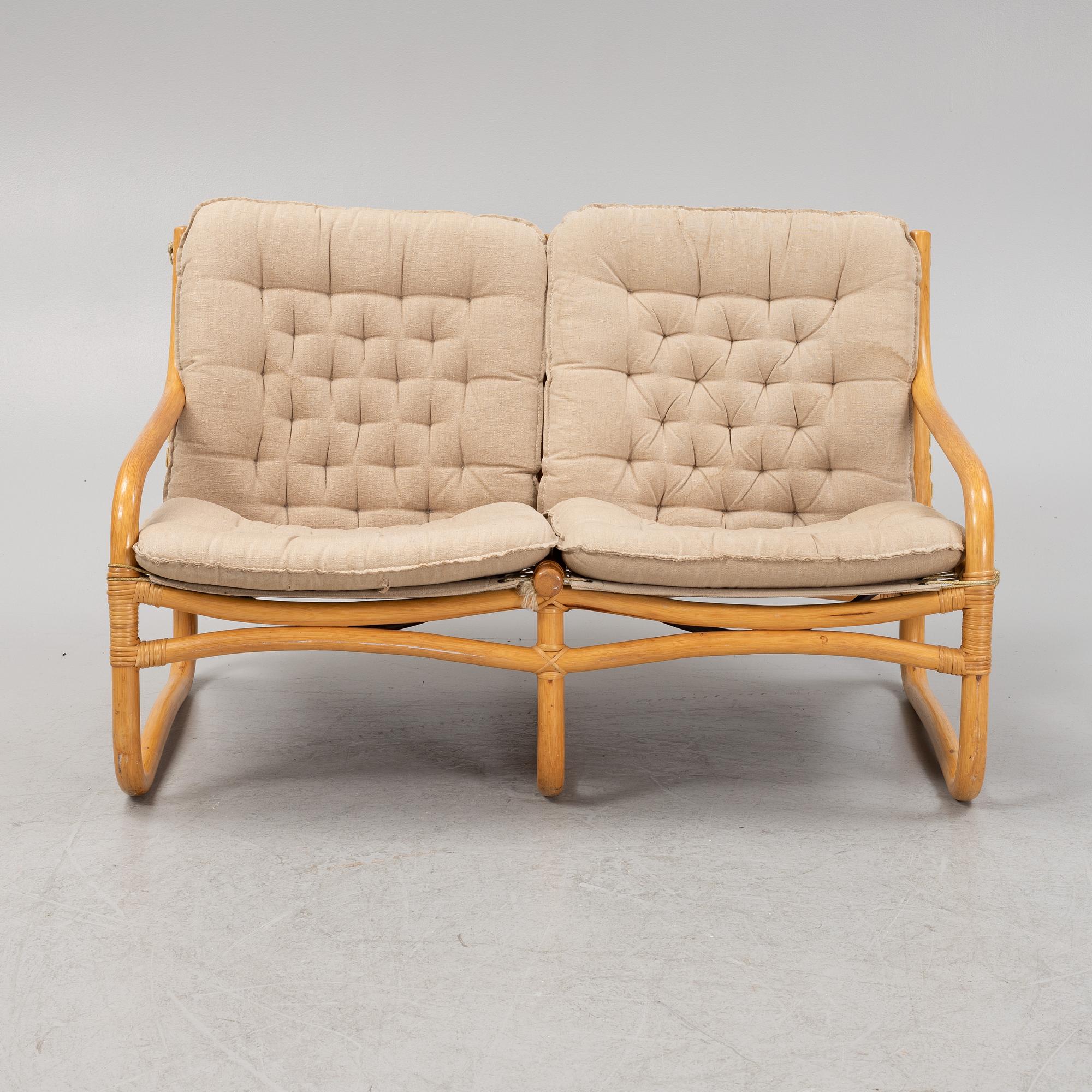 A bamboo and rattan three-piece 'Baden' furniture suite, IKEA, 1970's.