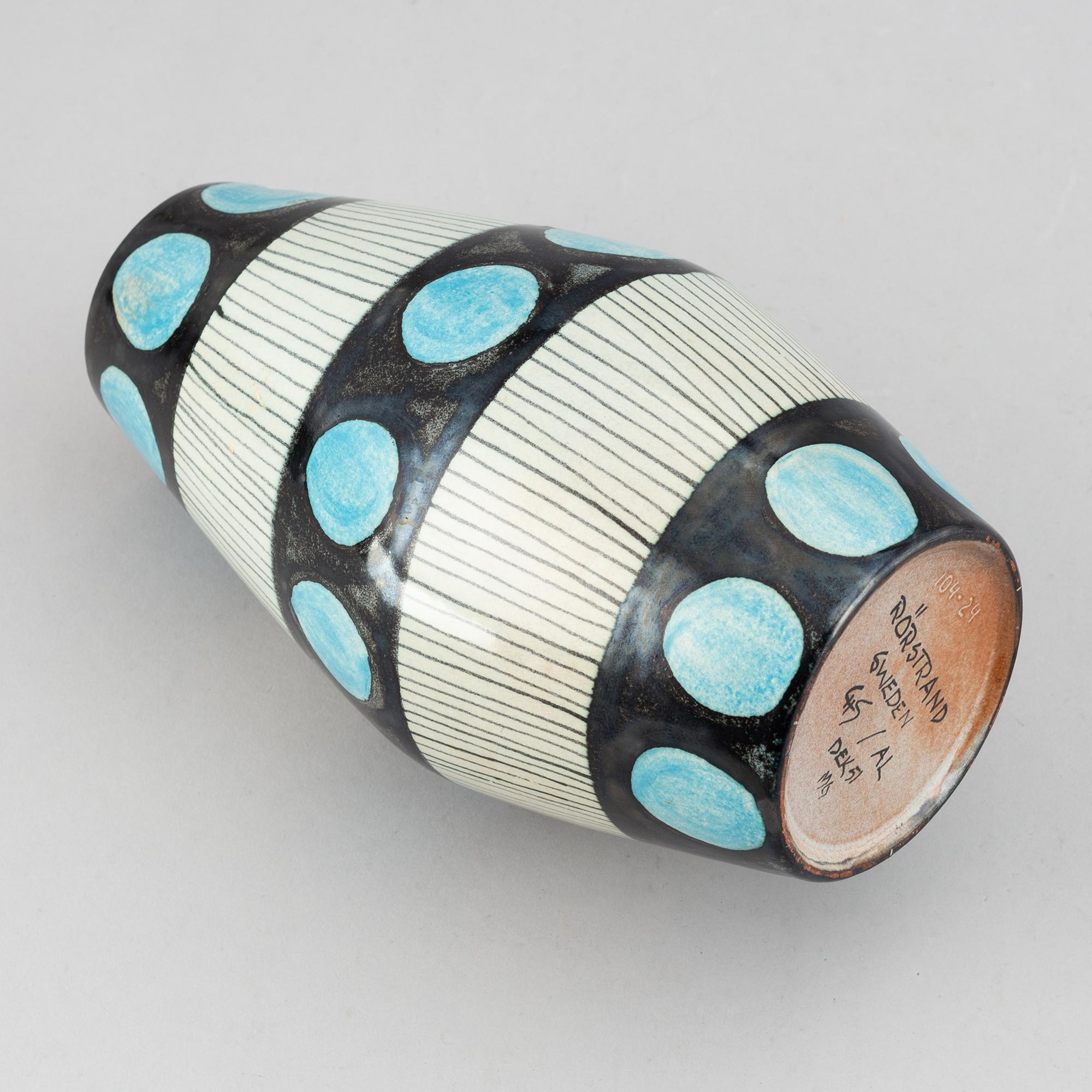Carl-Harry Stålhane, vase, "Torro faience", decor by Aune Laukkanen, Rörstrand ca 1951.