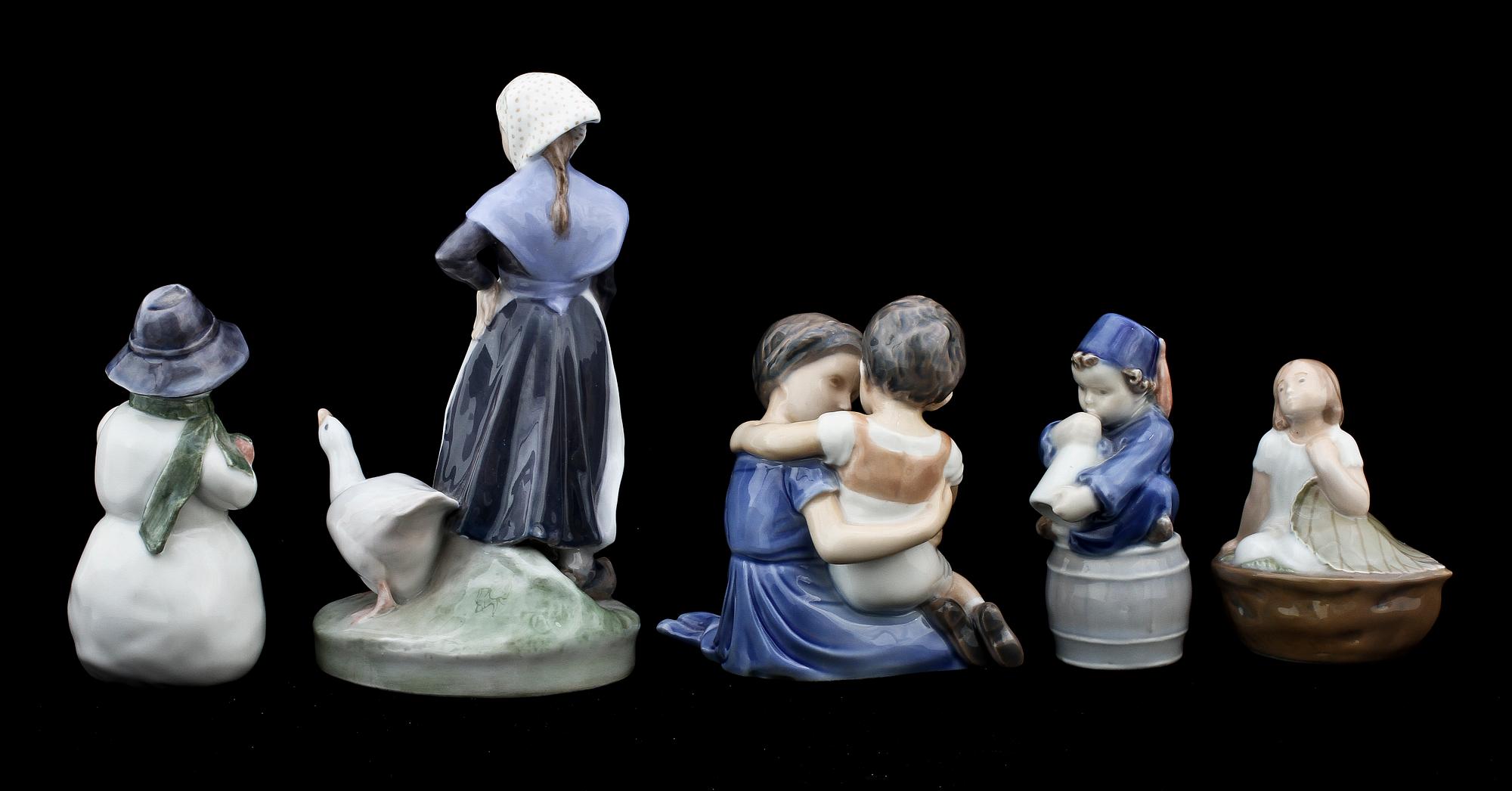 FIGURINER, 5 st, Royal Copenhagen samt Bing & Gröndahl, 1900-tal.