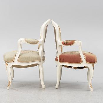 Karmstolar, ett par, 1800-talets slut, Rokokostil.