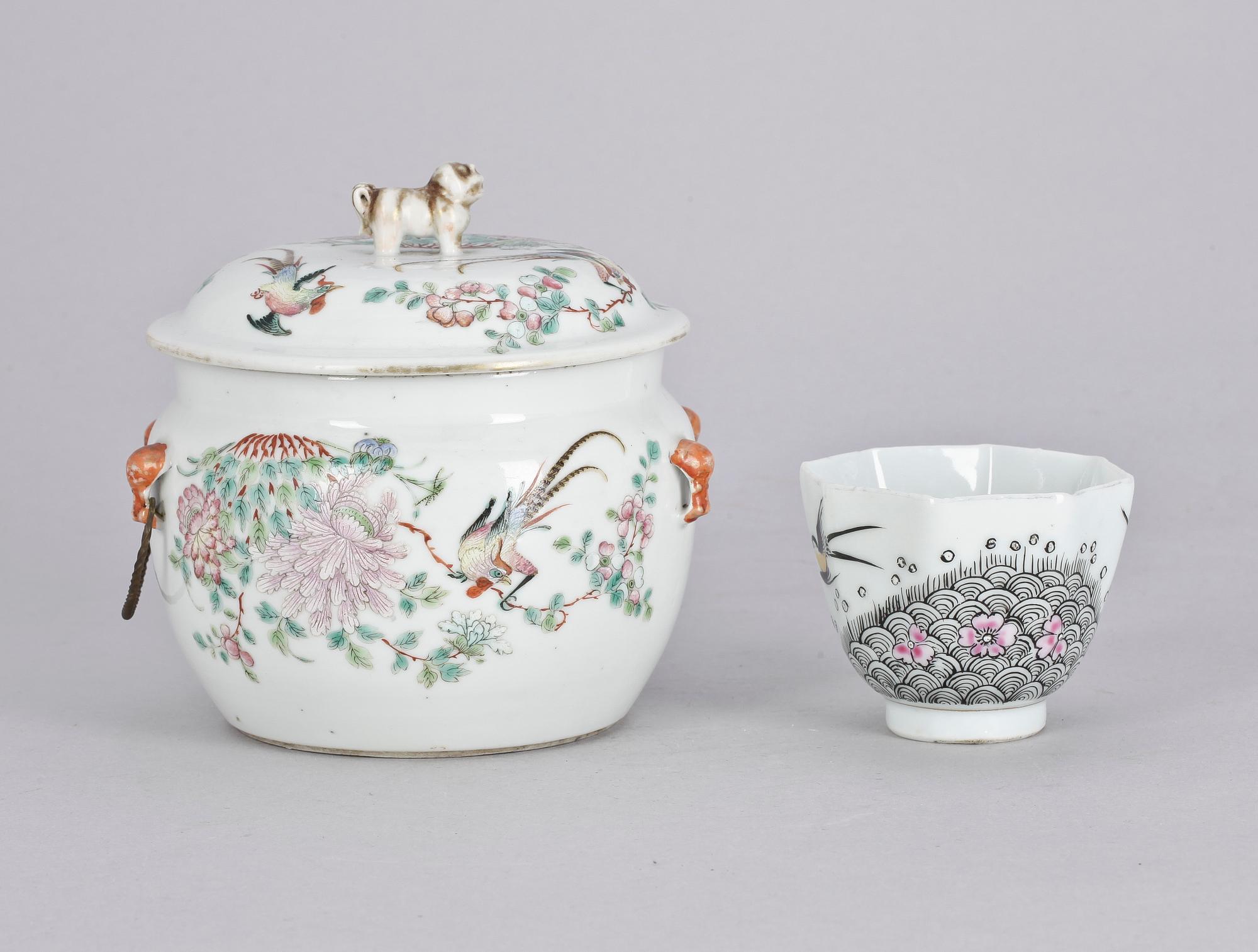 LOCKSKÅL SAMT TEMUGG, porslin, 1700-1900-tal, Kina.