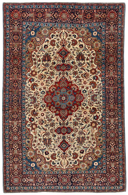 Matta, semiantik, Teheran, part silk, ca 204 x 132 cm.